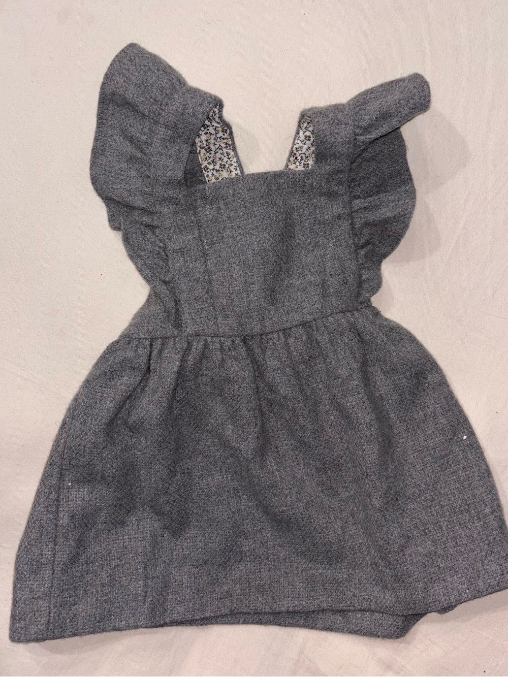 Girls Gray Flutter Sleeve Pinafore